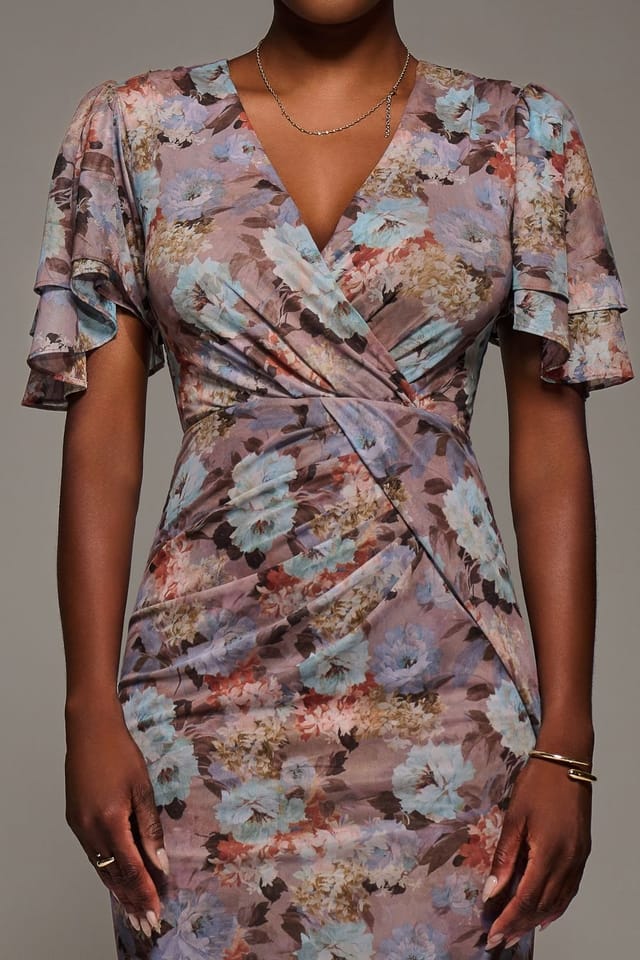 Jolie Moi Jolie Moi Women's Print Mesh Angel Sleeve Bodycon Midi Dress - 3