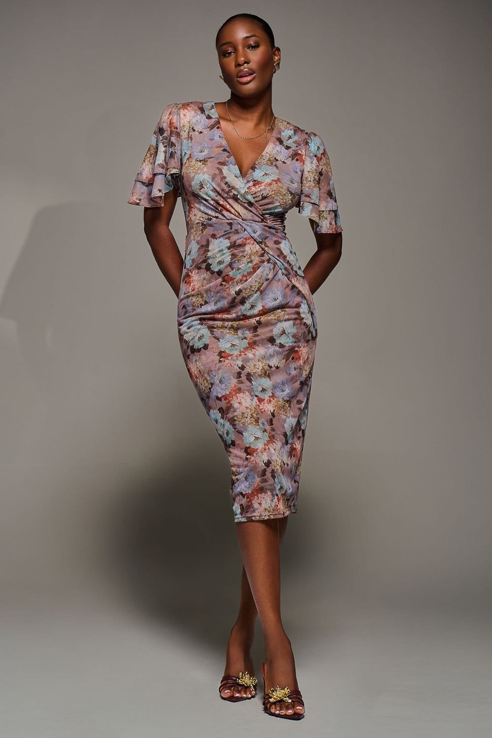 Jolie Moi Jolie Moi Women's Print Mesh Angel Sleeve Bodycon Midi Dress - 4
