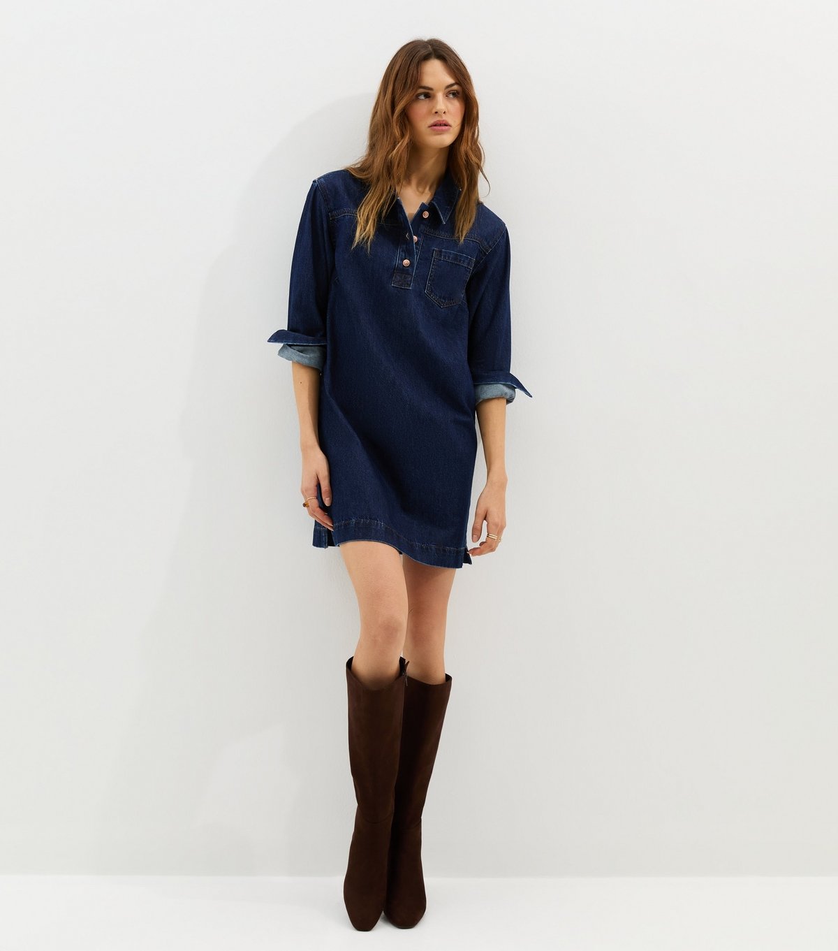 New Look Women's Blue Denim Long Sleeve Mini Shirt Dress New Look - 3