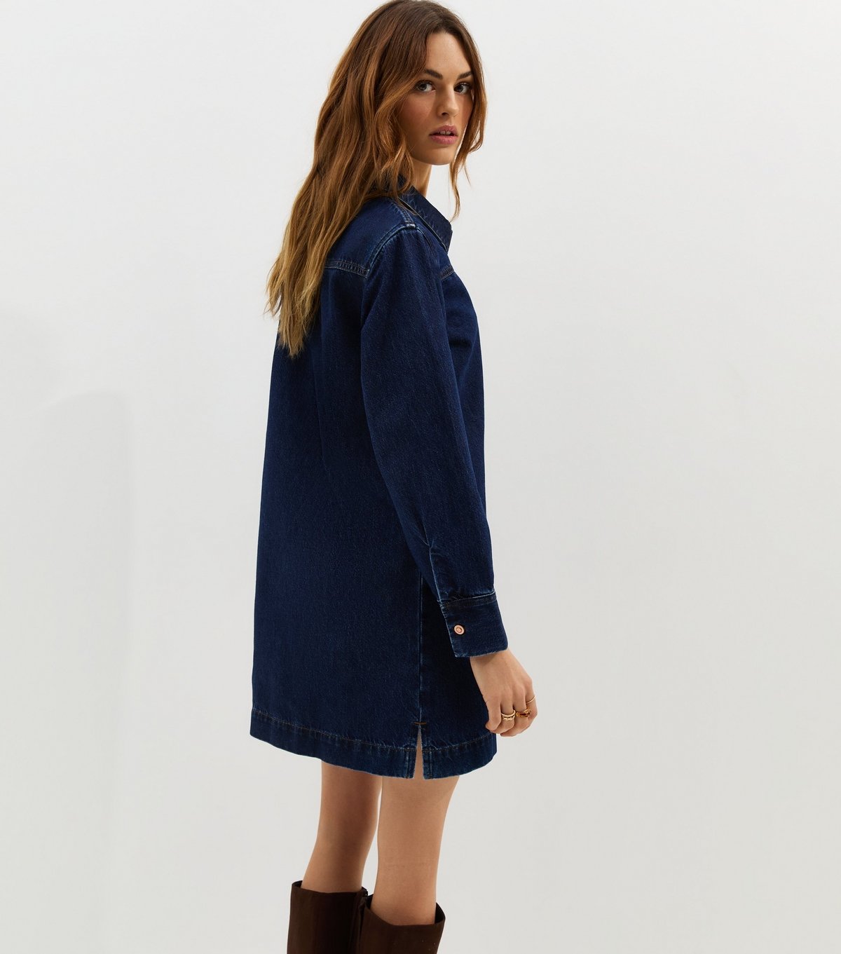 New Look Women's Blue Denim Long Sleeve Mini Shirt Dress New Look - 4