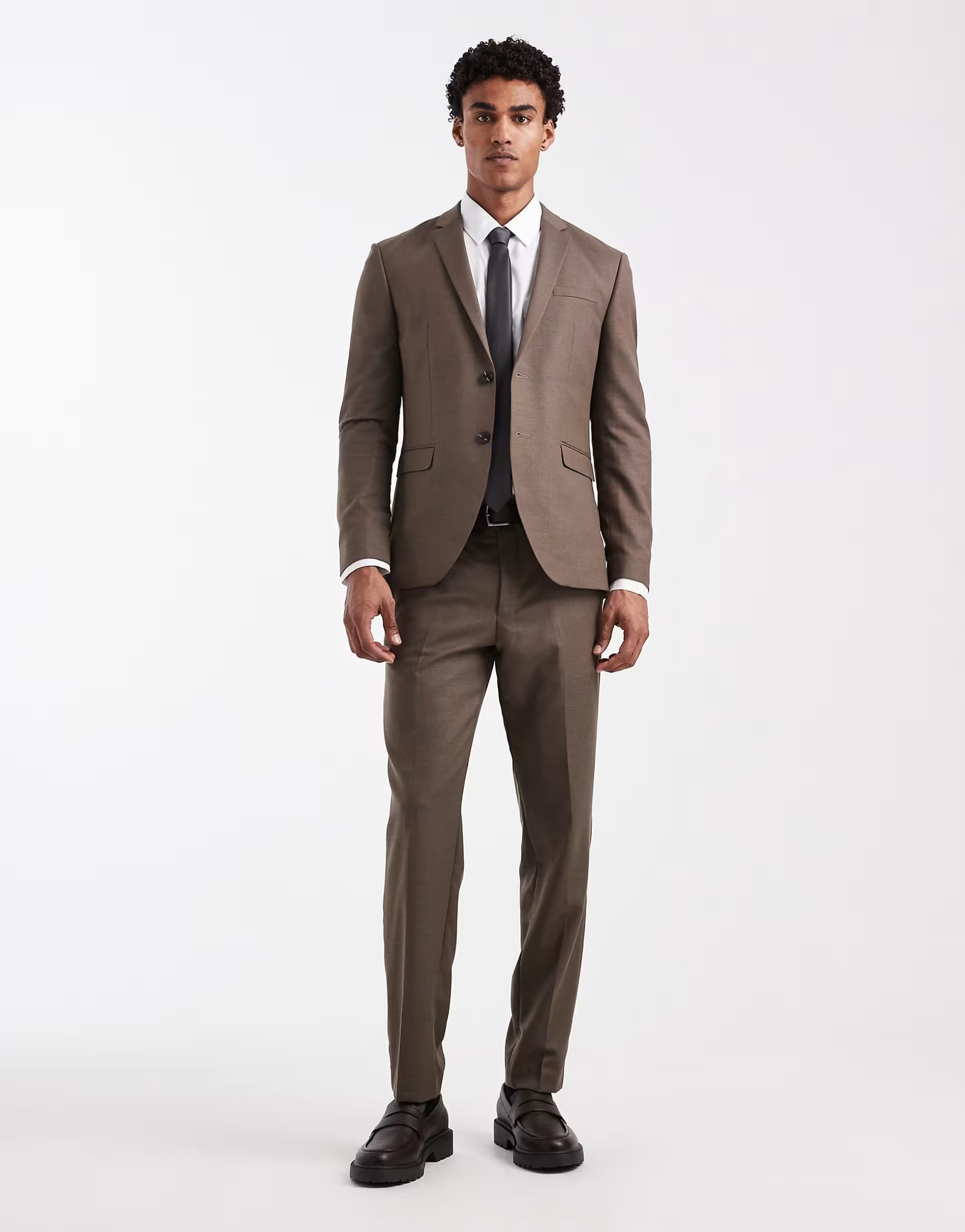 ASOS Jack & Jones Premium co-ord super slim tailored trousers in brown