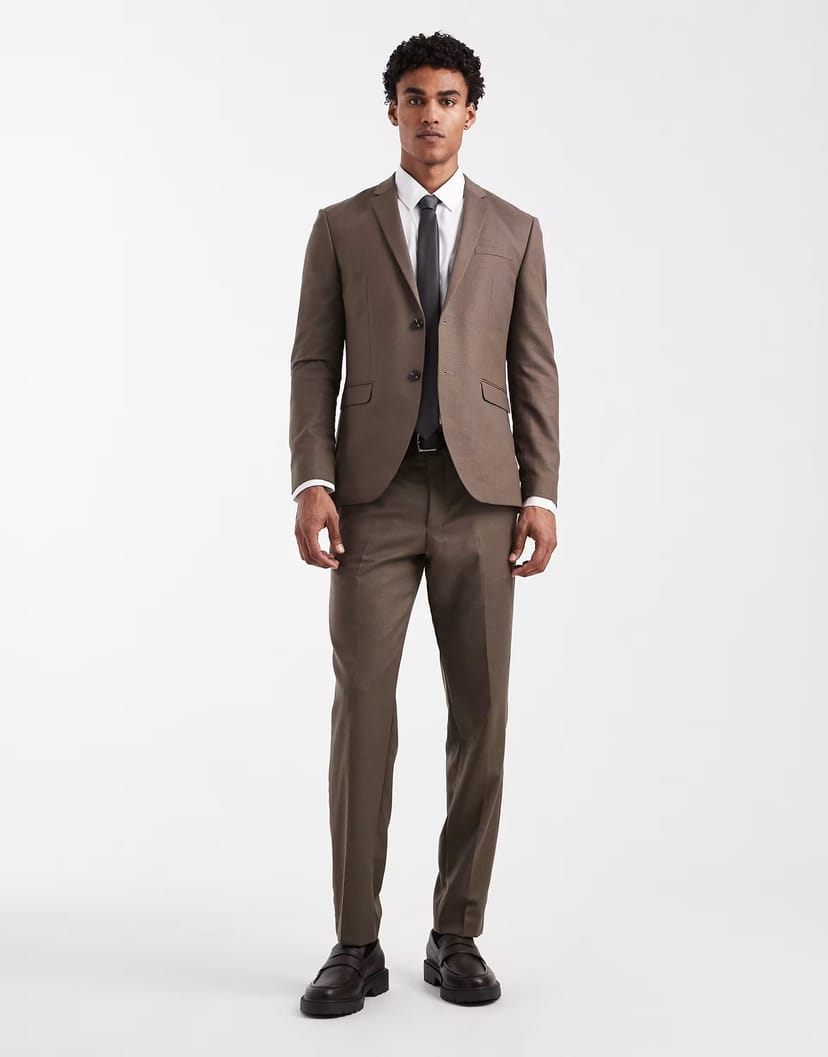 ASOS Jack & Jones Premium co-ord super slim tailored trousers in brown - 1