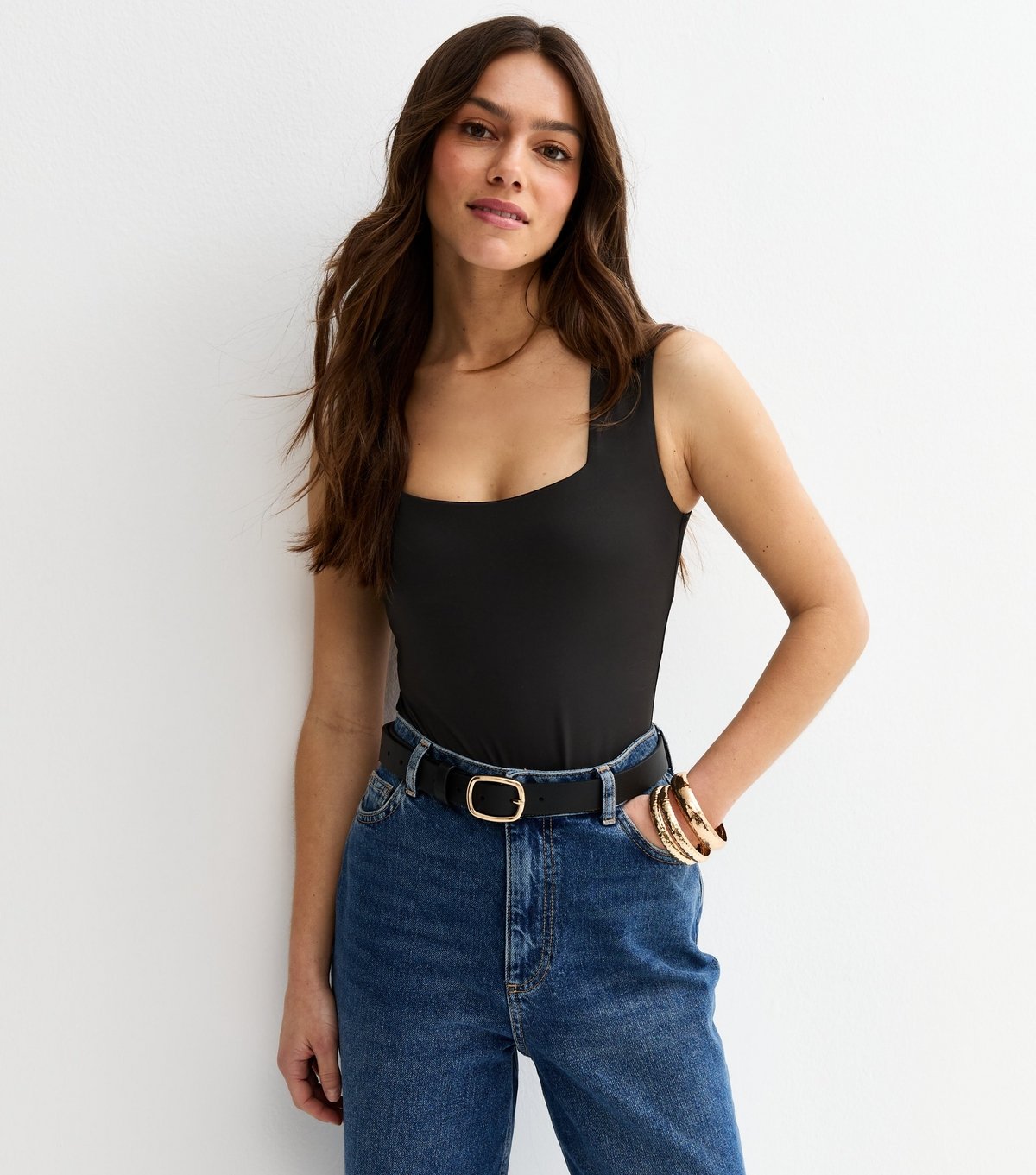 New Look Women's Petite Black Jersey Square Neck Sleeveless Bodysuit New Look - 2