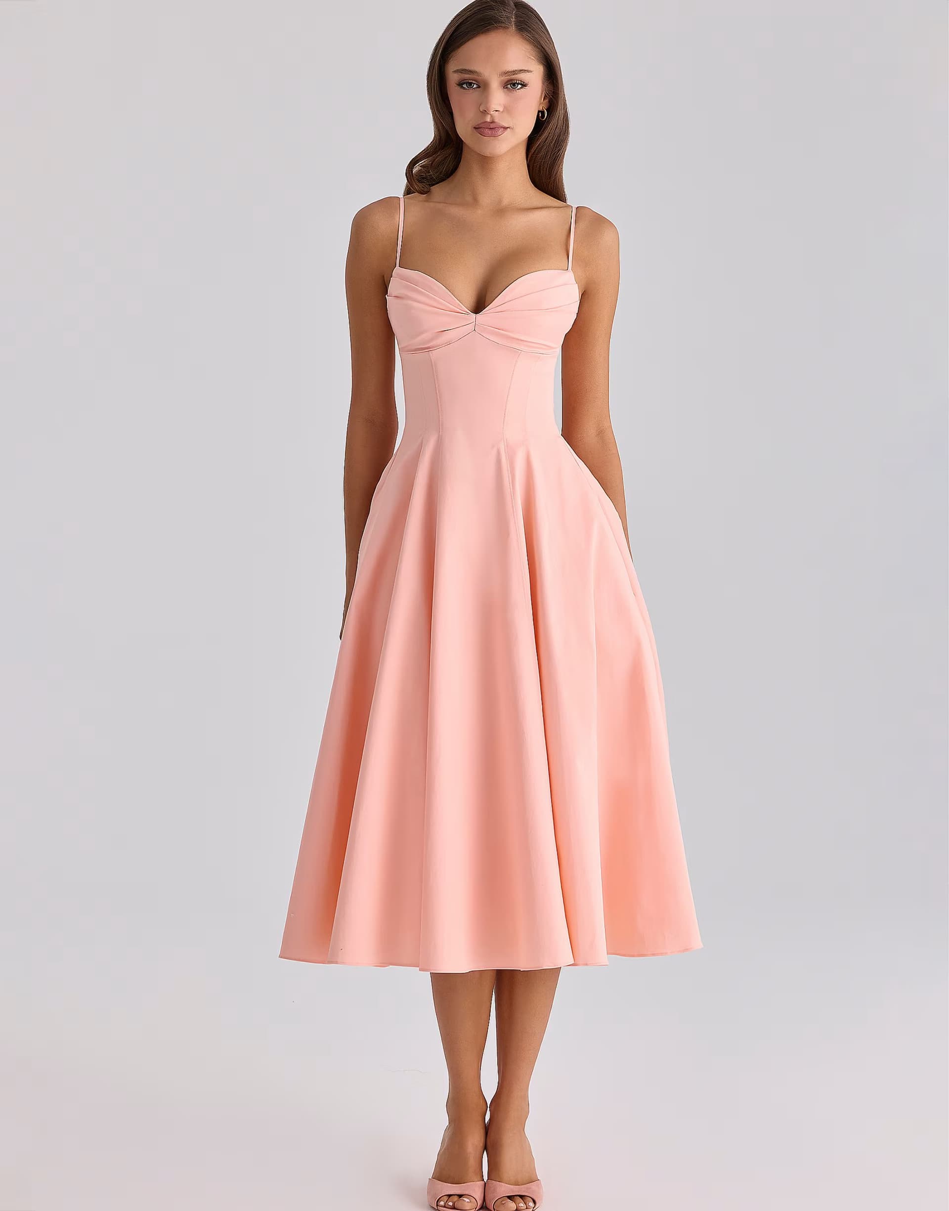 ASOS House of CB Dahlia peach cotton pleated midi sundress in peach