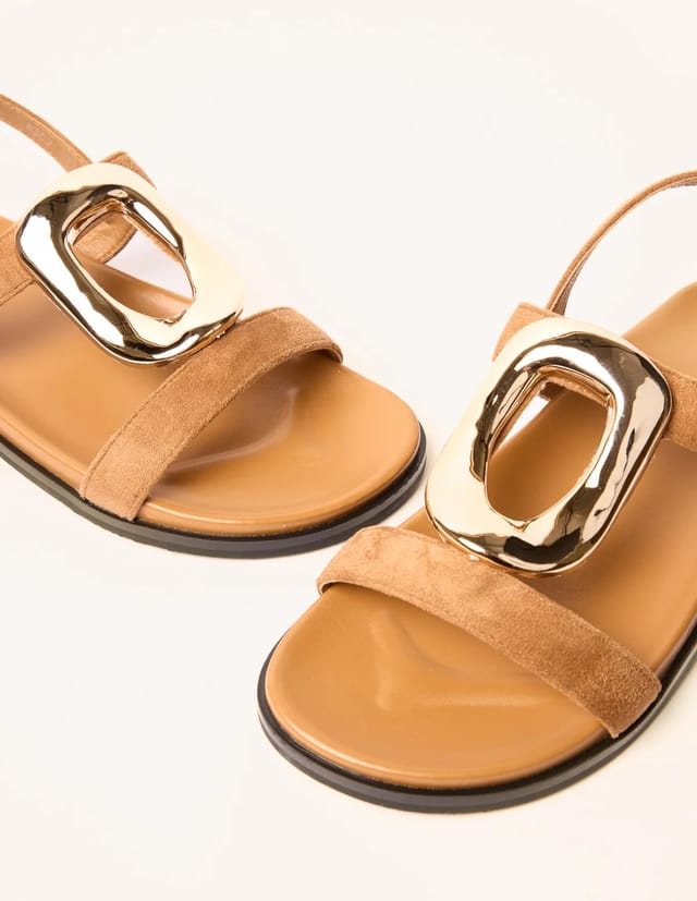 Blue Vanilla Gold Buckle Flat Sandals - 2
