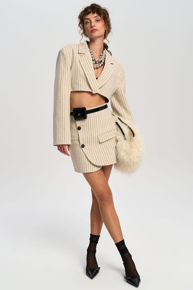 MAI STUDIOS CO. MAI STUDIOS CO. Women's Elegant Jacket-Skirt Set in Beige - 2