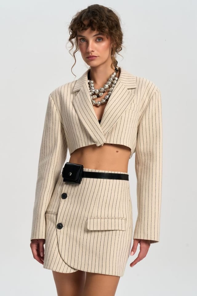 MAI STUDIOS CO. MAI STUDIOS CO. Women's Elegant Jacket-Skirt Set in Beige - 3