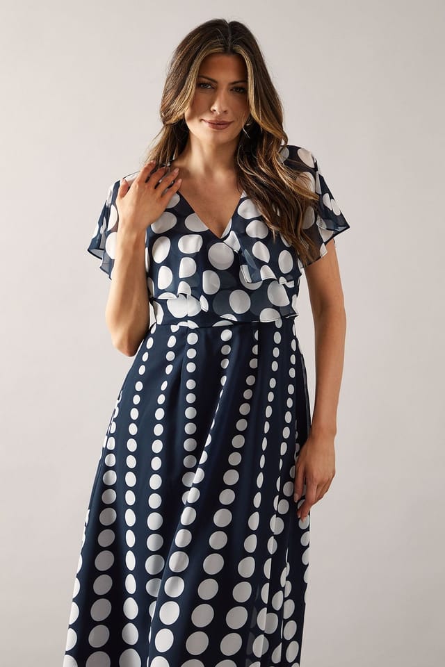 Wallis Wallis Women's Polka Dot Border Cape Sleeve Midi Dress in Navy - 2