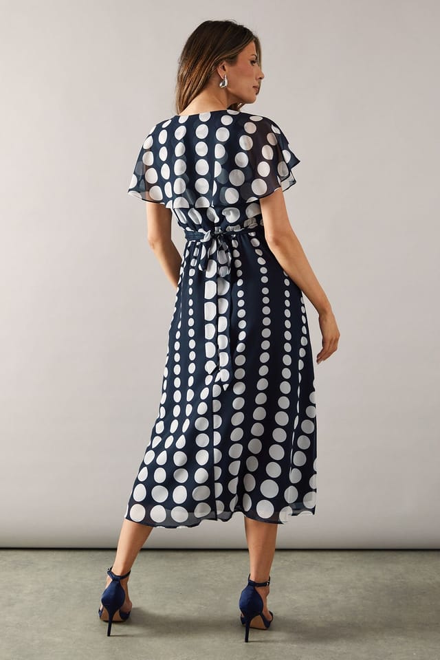Wallis Wallis Women's Polka Dot Border Cape Sleeve Midi Dress in Navy - 3