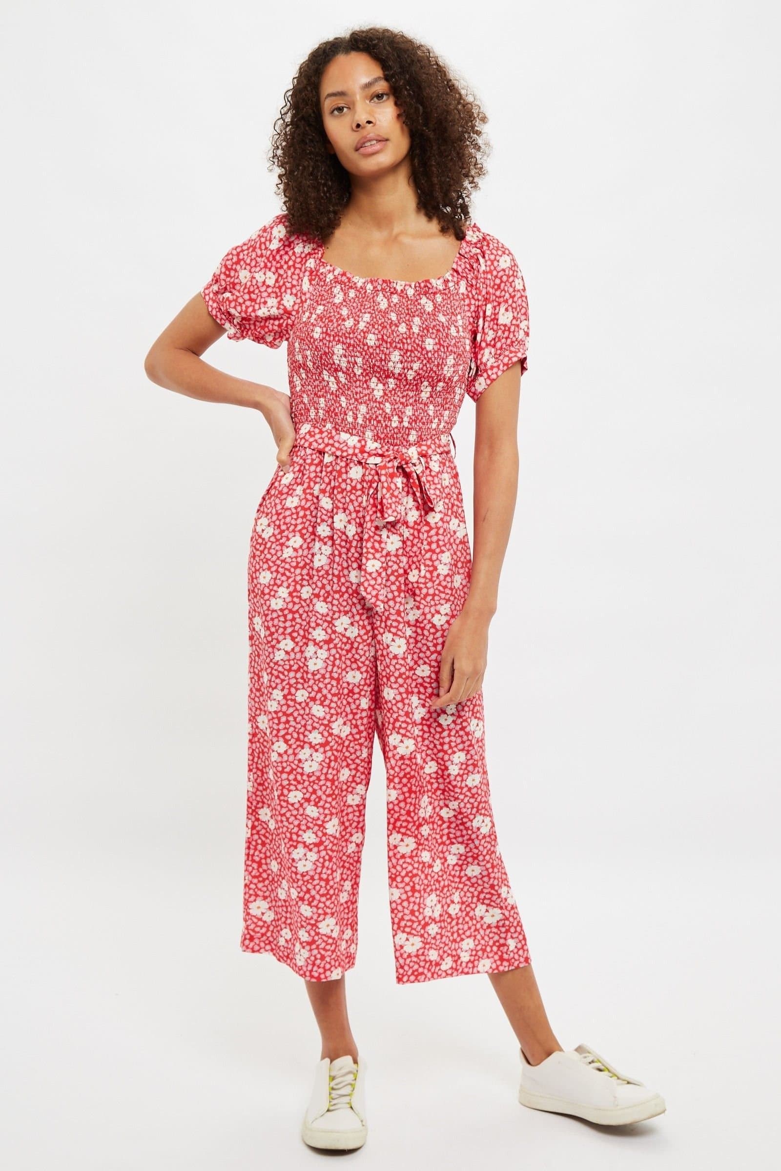 Louche Louche Women's Ziba Roaring Daisy Print Shirred Bodice Cropped Jumpsuit in Pink