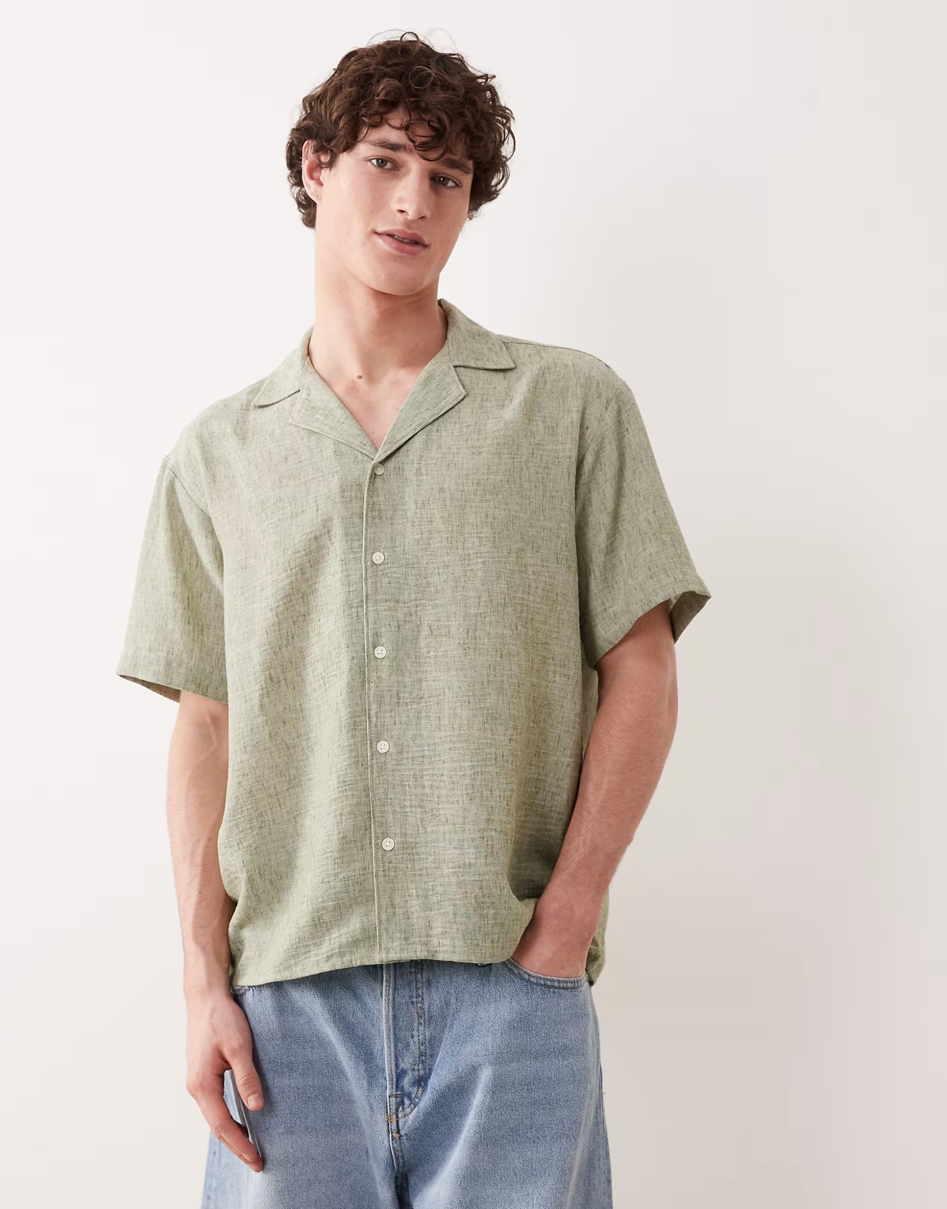 ASOS Jack & Jones textured structured short sleeve shirt in sage green