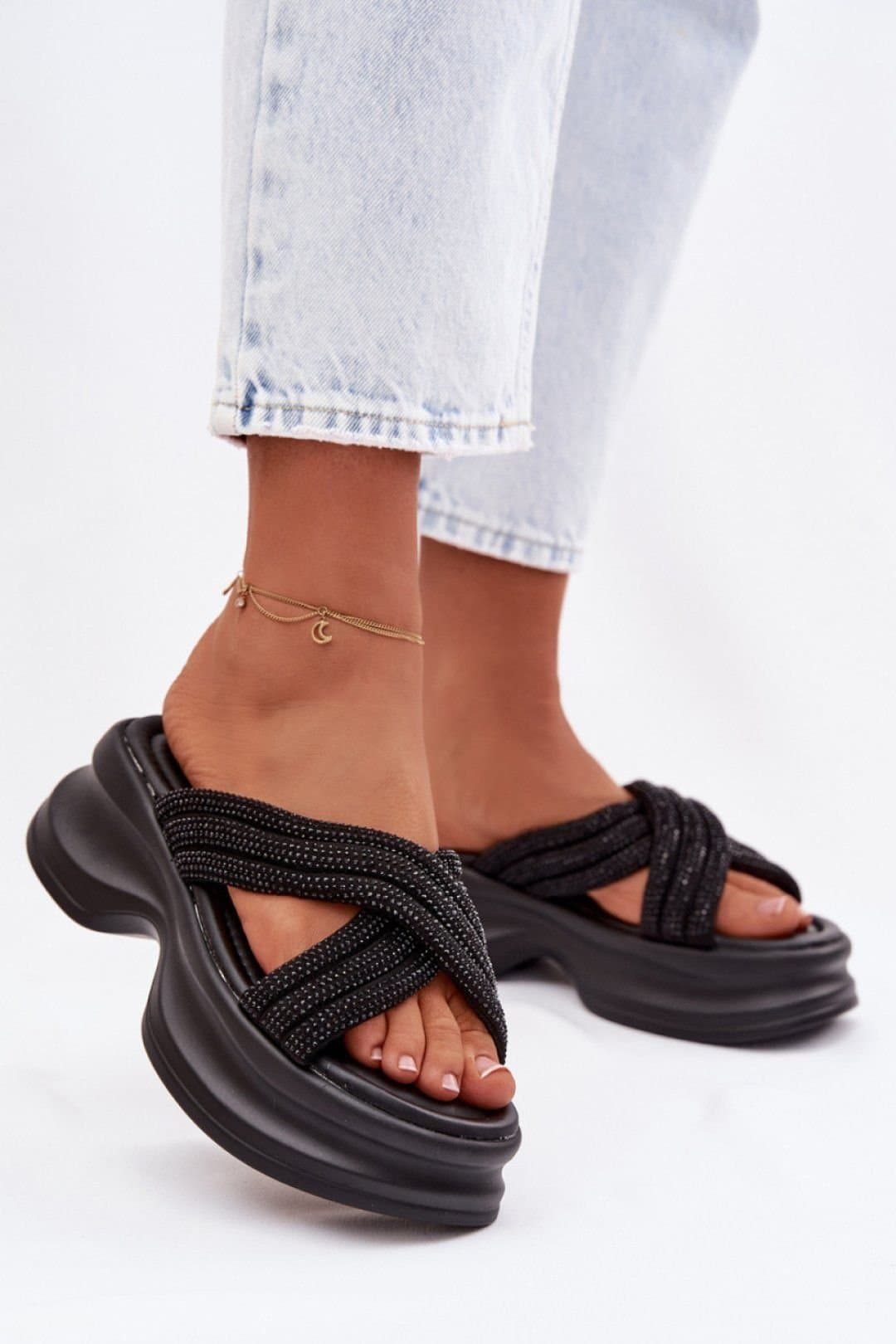 Love Lace Love Lace Black Platform Sandals with Interwoven Straps
