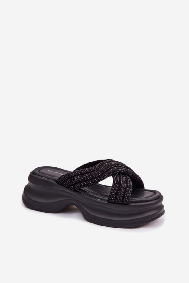 Love Lace Love Lace Women's Platform Sandals with Interwoven Straps & Shiny Detail in Black - 2