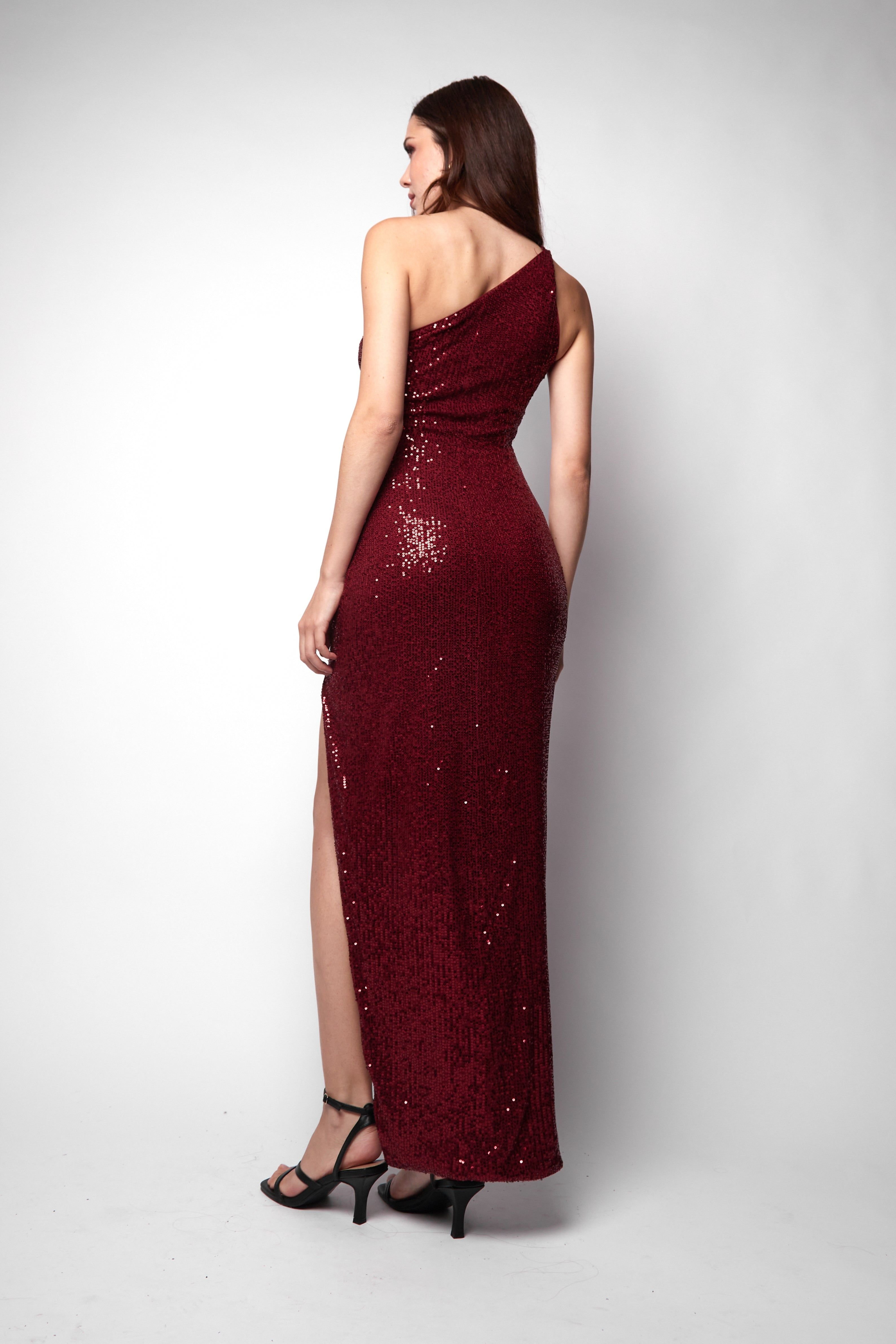 Jaded Rose Jaded Rose Women's Jeya Sequin One Shoulder dress in Dark Red - 4