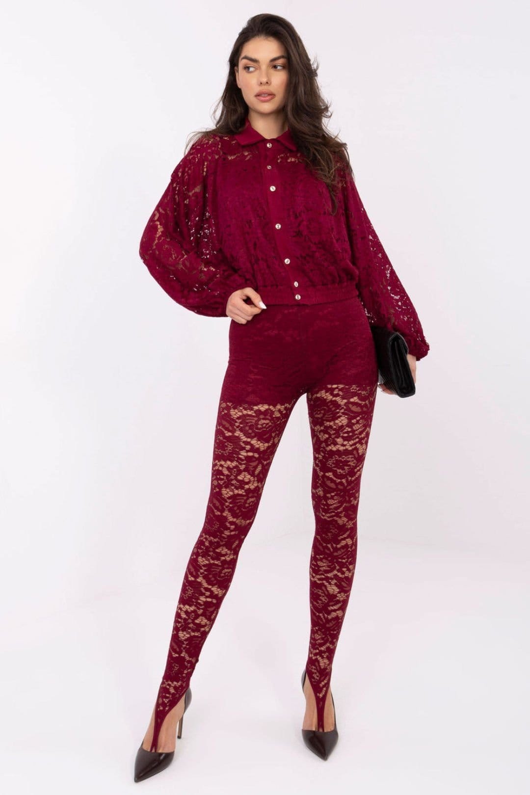 Love Lace Burgundy High Waist Lace Taper Leggings