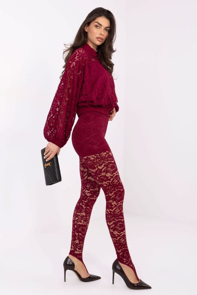 Love Lace Love Lace Women's Elegant High Waist Lace Taper Leggings in Burgundy - 2