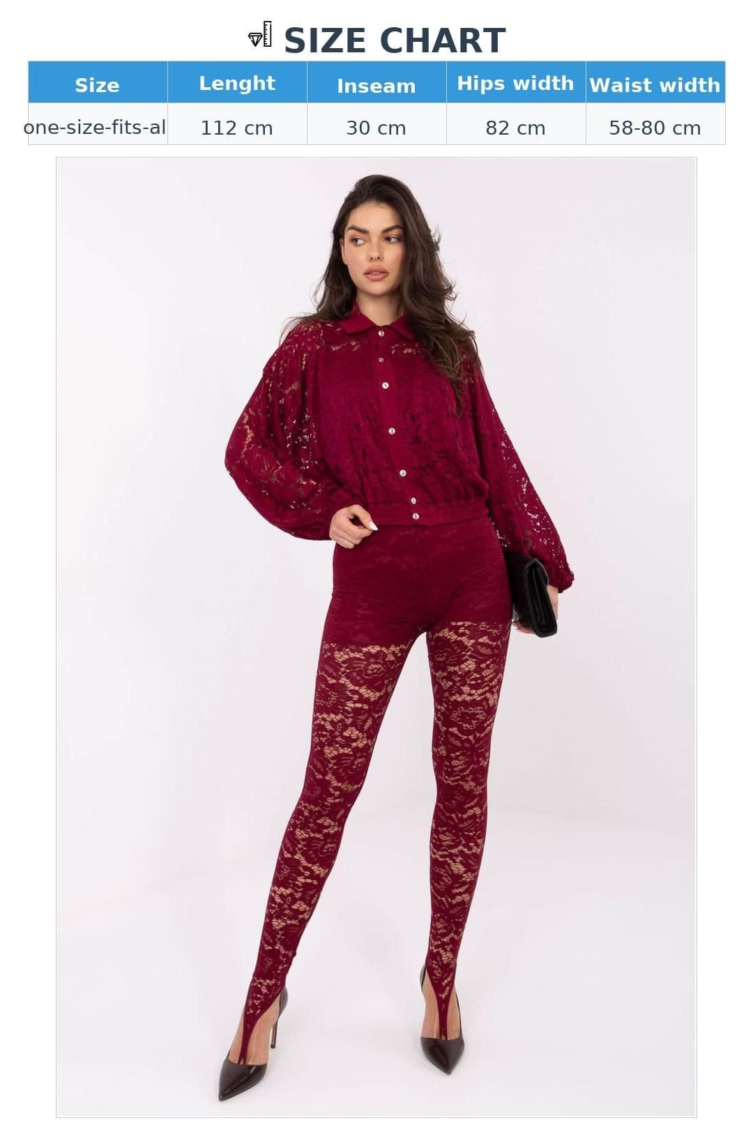 Love Lace Love Lace Women's Elegant High Waist Lace Taper Leggings in Burgundy - 4
