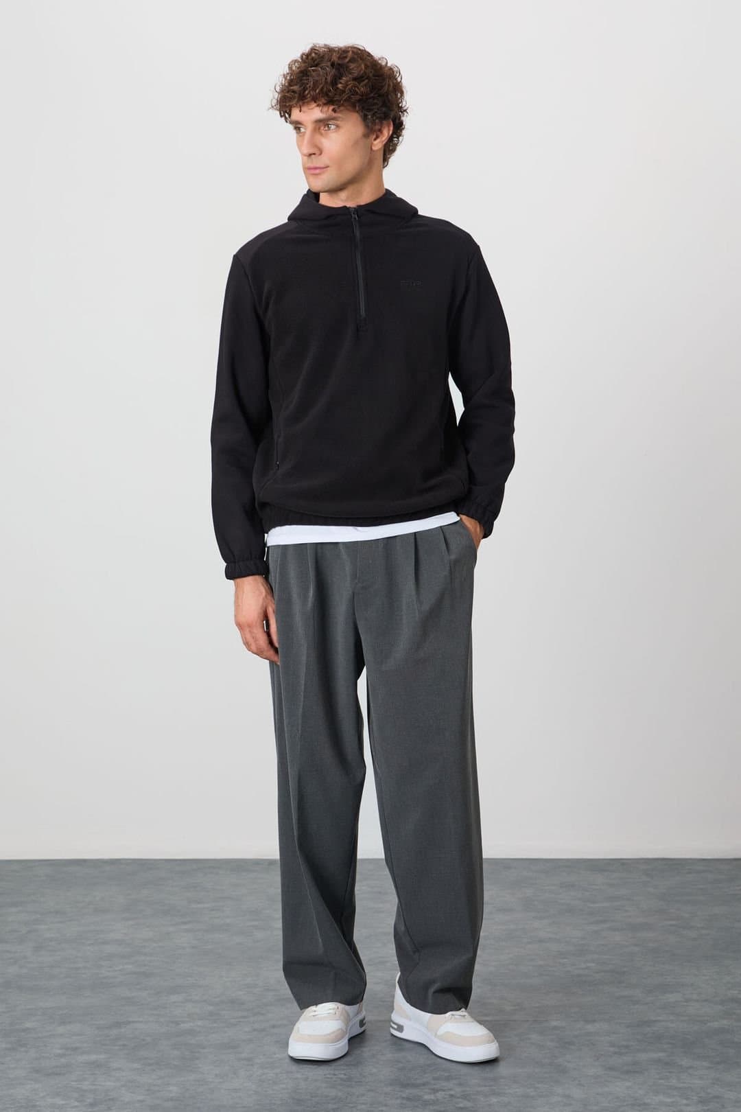 Tommy Life Tommy Life Men's Color-Blocked Half-Zip Plush Sweatshirt in Black