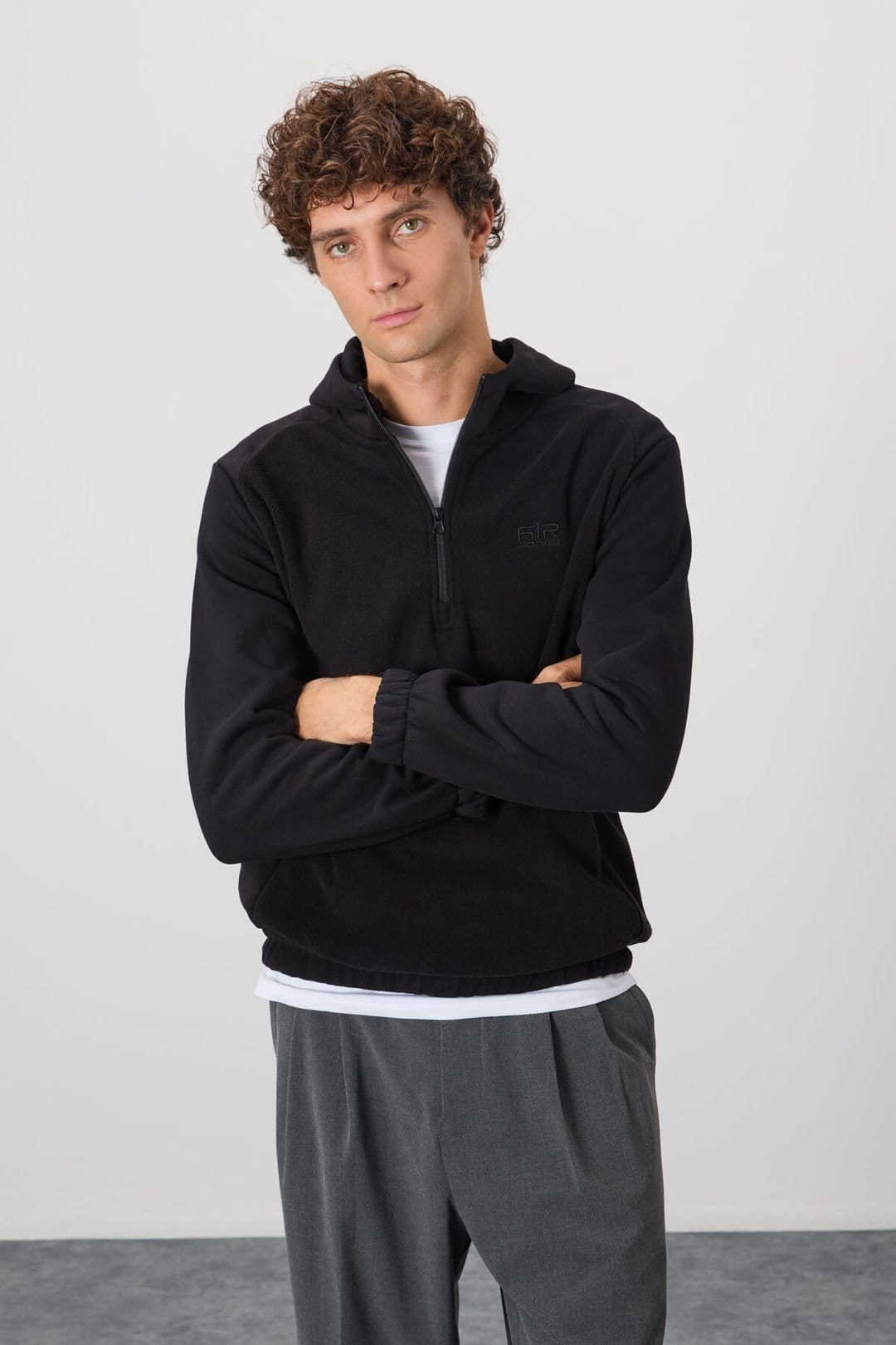 Tommy Life Tommy Life Men's Color-Blocked Half-Zip Plush Sweatshirt in Black - 4