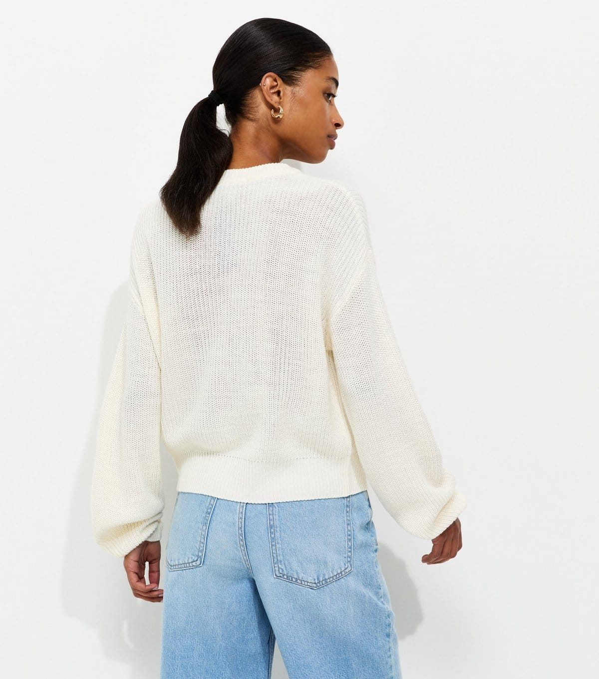 New Look Women's Cream Ribbed Knit Meet The Jean Jumper New Look - 4
