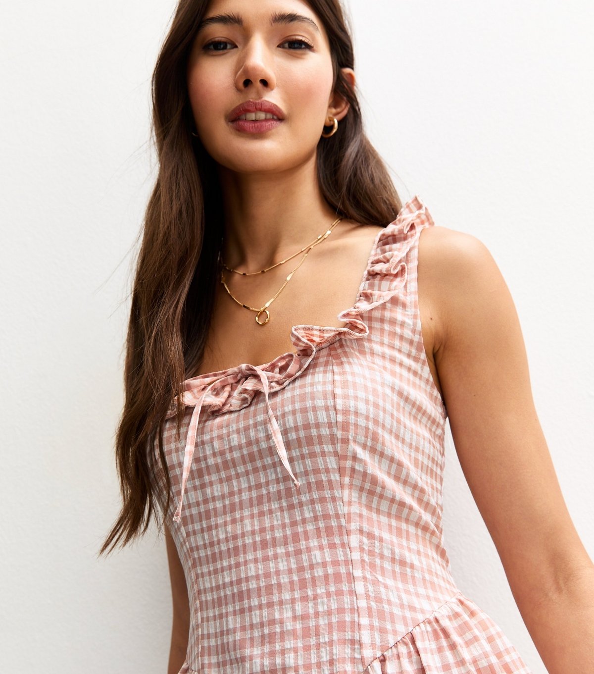 New Look Women's Pink Check Print Strappy Corset Midi Dress New Look - 3