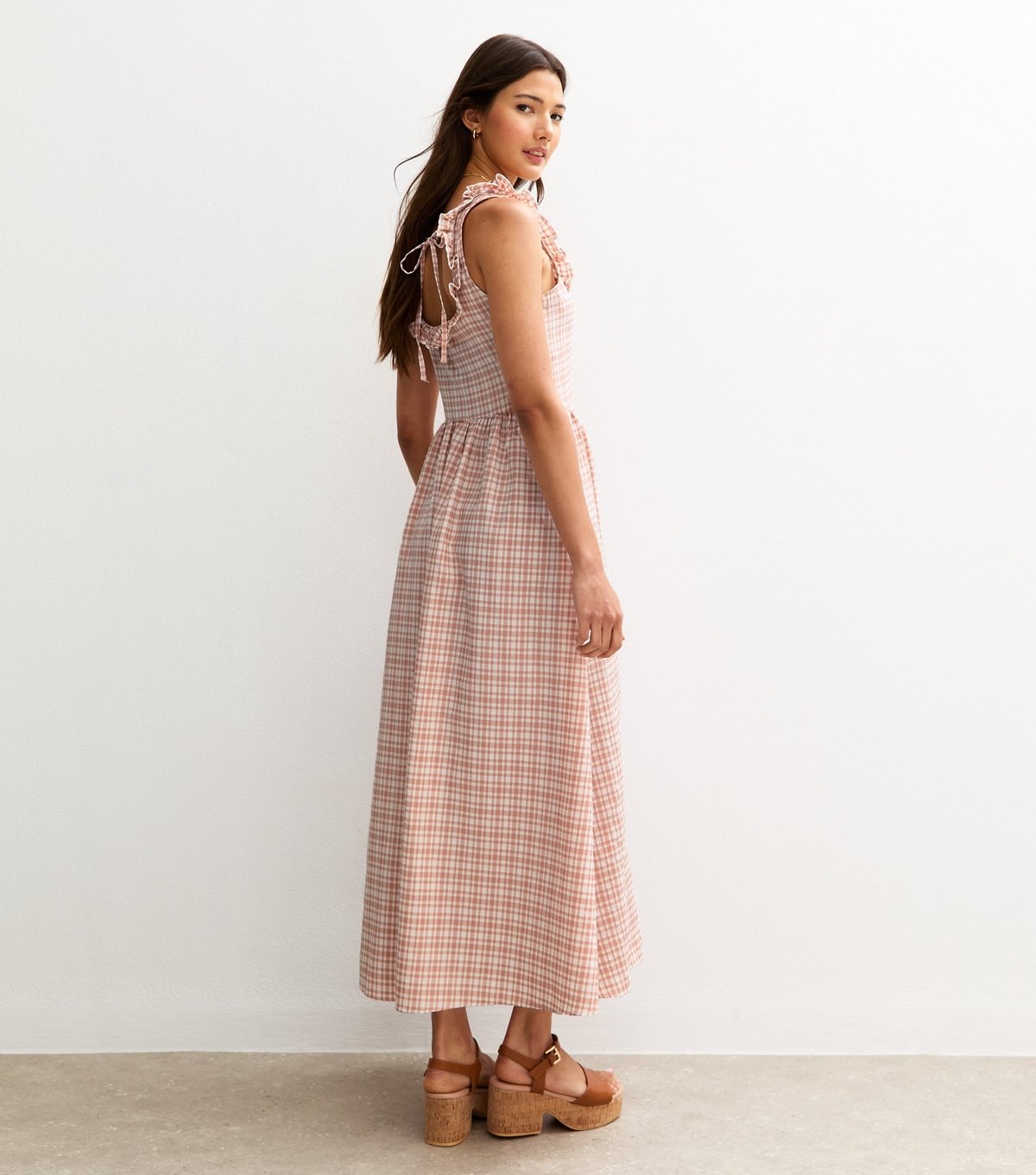 New Look Women's Pink Check Print Strappy Corset Midi Dress New Look - 4