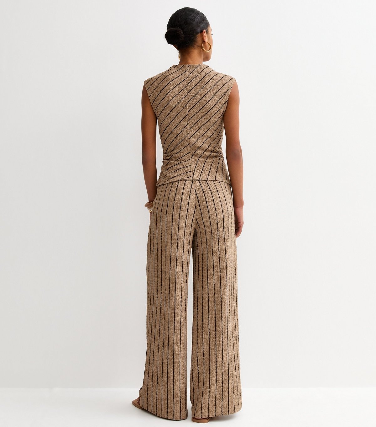New Look Women's Brown Crinkled Striped Wide Leg Trousers New Look - 4
