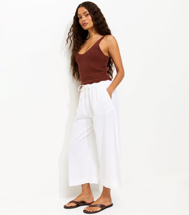 New Look Women's Petite White Linen Blend Cropped Trousers New Look - 3