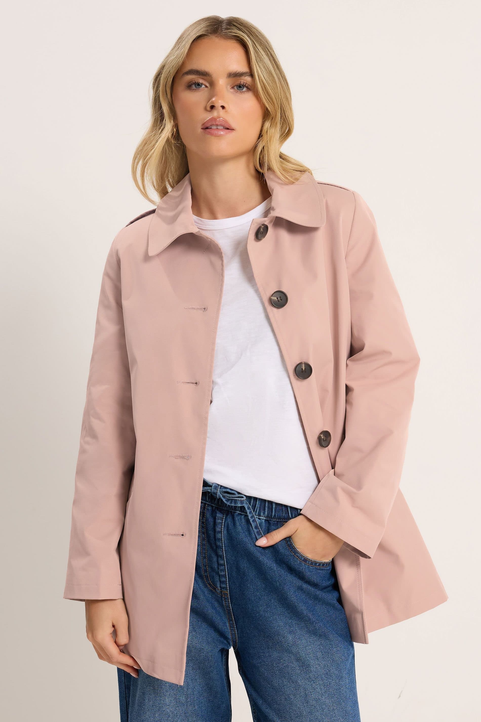 M&Co M&Co Women's Petite Tie Waist Mac Coat in Light Pink