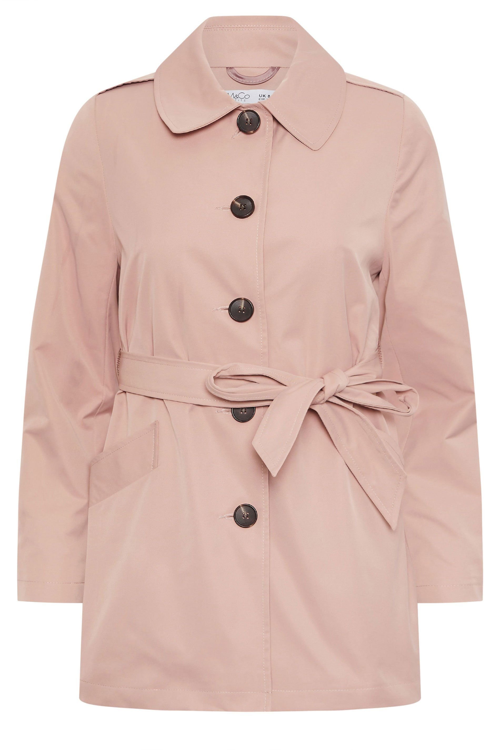 M&Co M&Co Women's Petite Tie Waist Mac Coat in Light Pink - 2