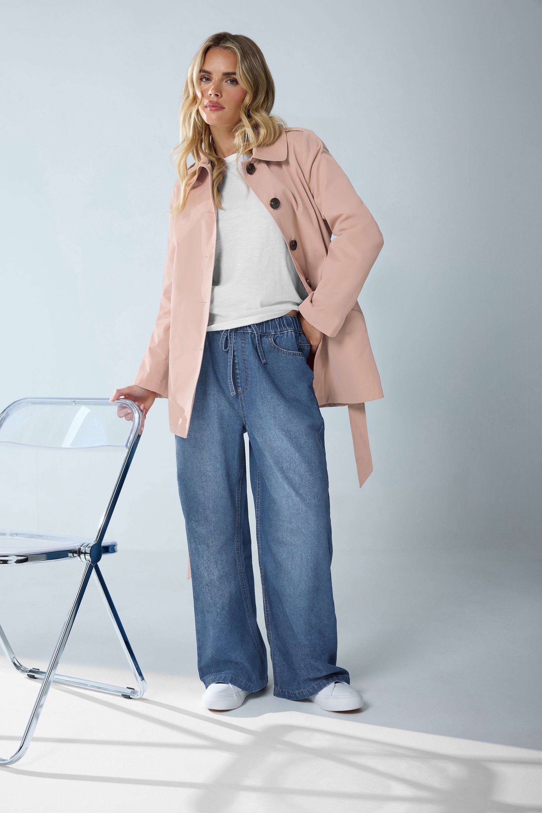 M&Co M&Co Women's Petite Tie Waist Mac Coat in Light Pink - 3