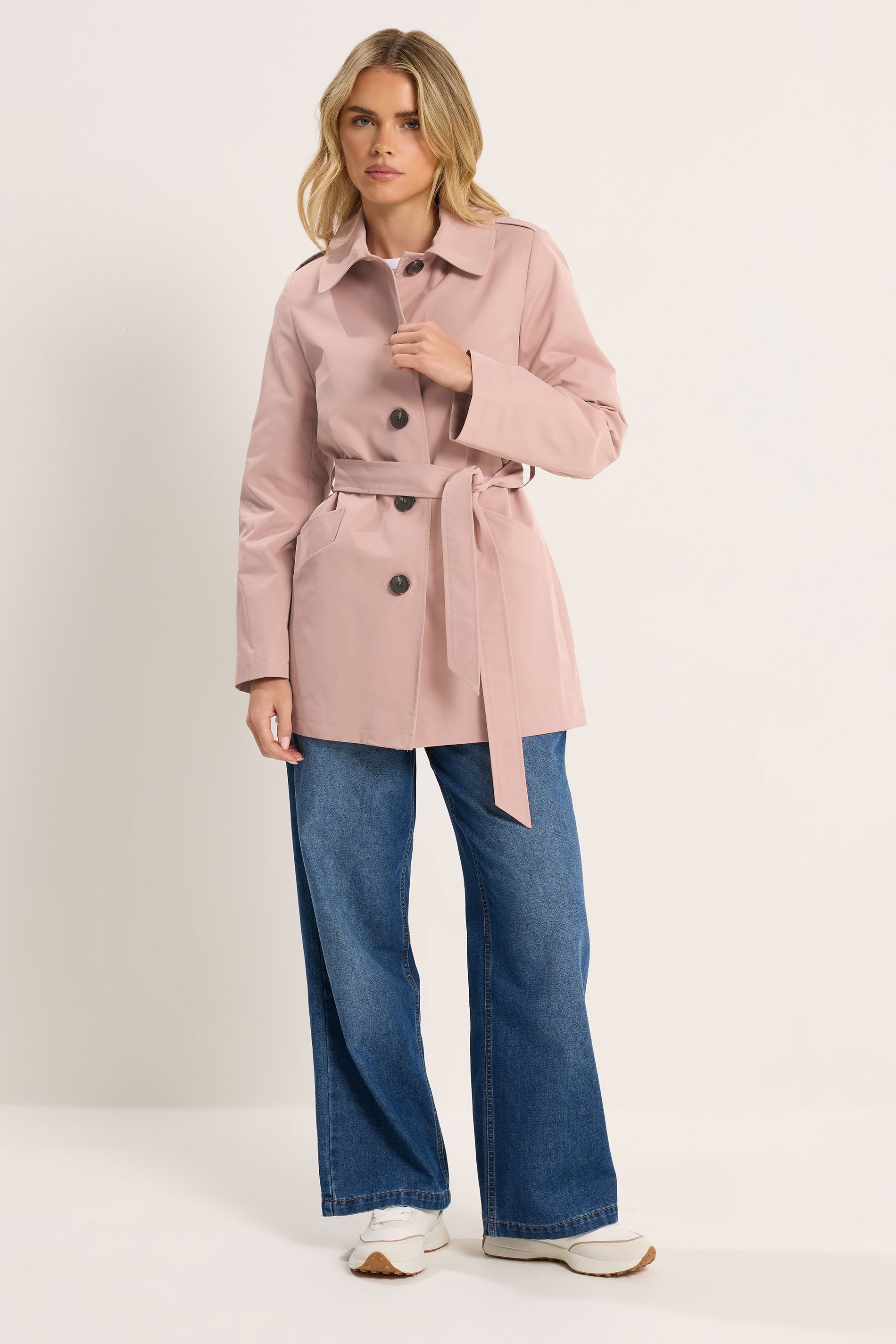 M&Co M&Co Women's Petite Tie Waist Mac Coat in Light Pink - 4