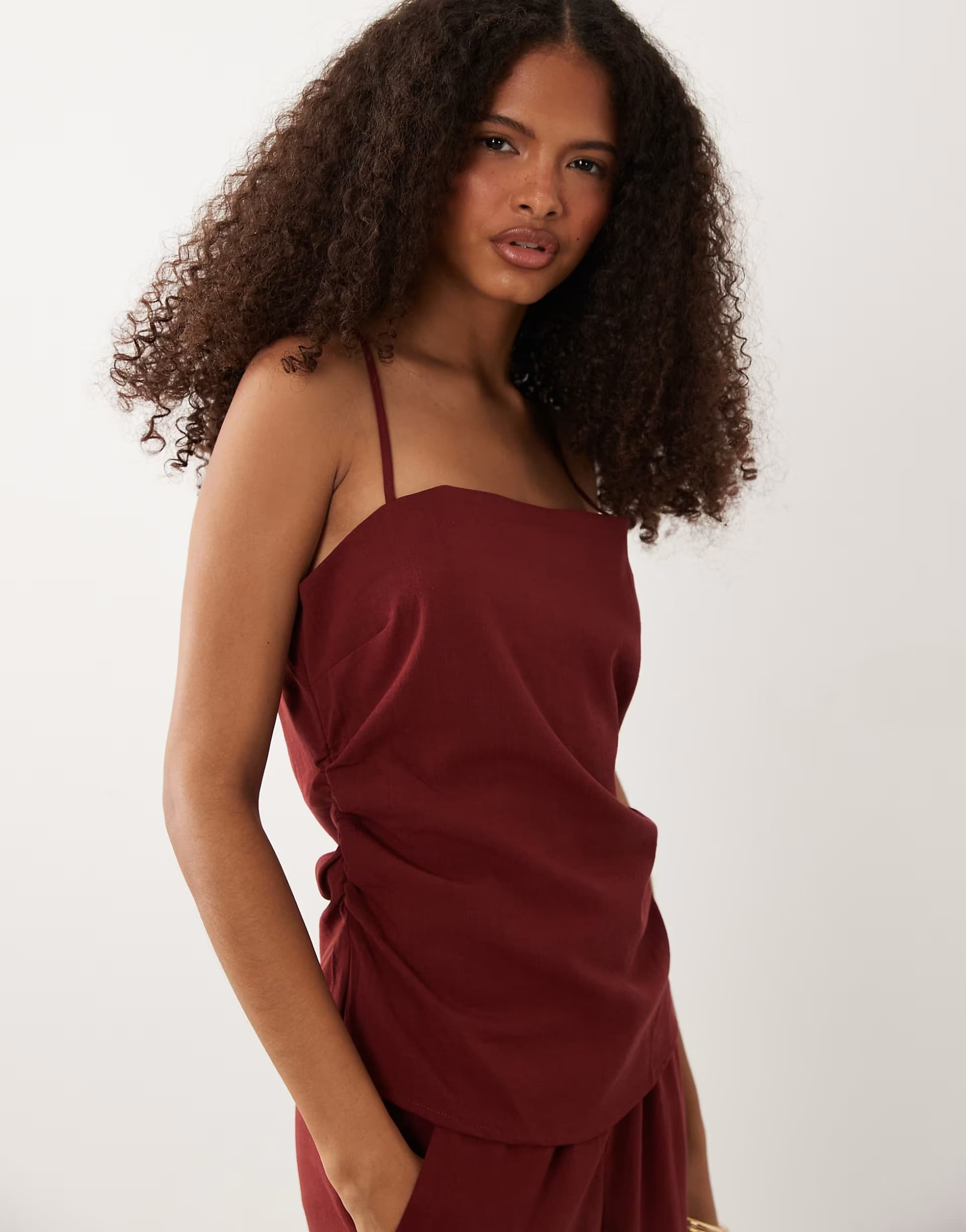 ASOS Mango Riga strappy ruched side top co-ord in red