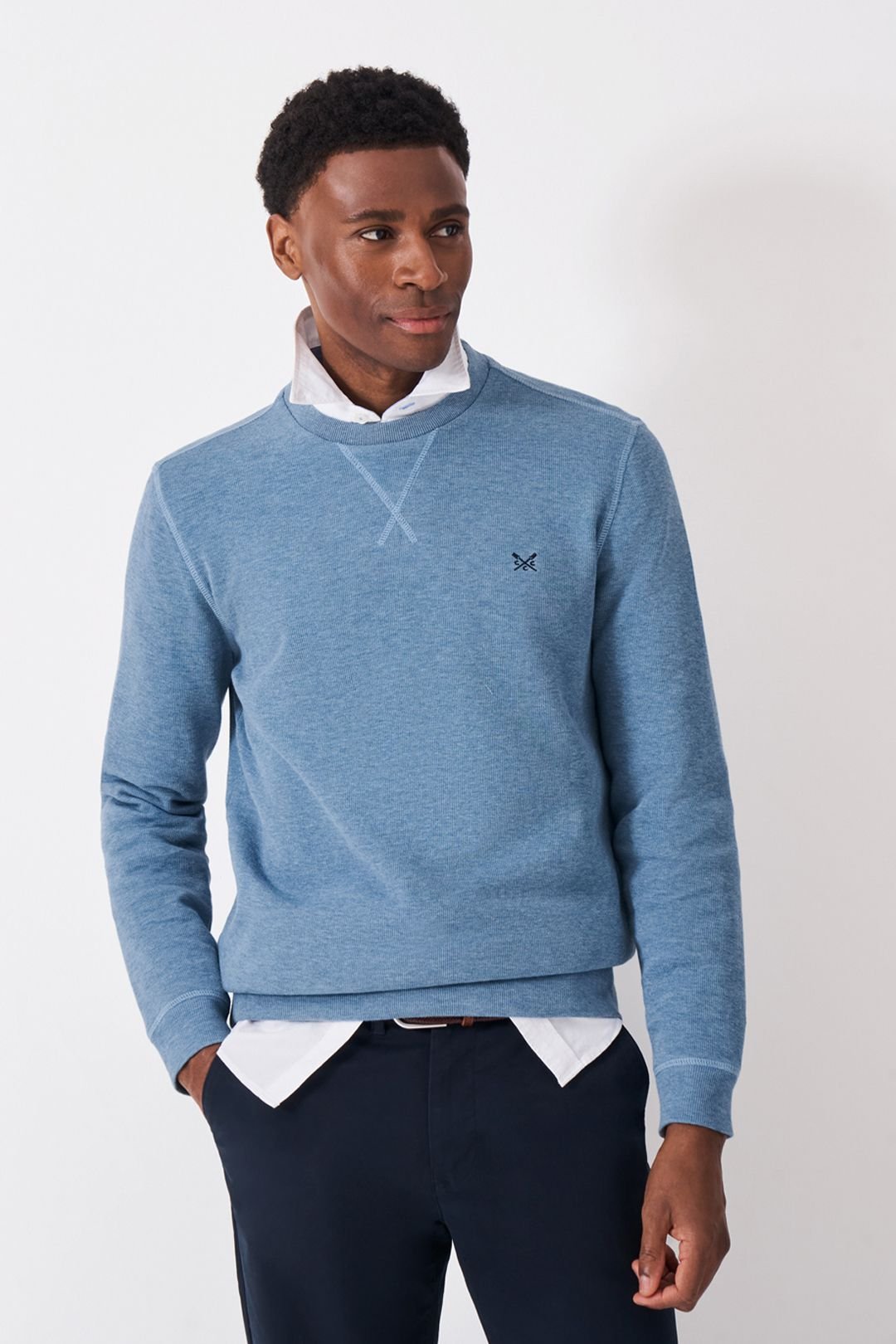 Crew Clothing Crew Clothing Men's French Rib Knit Crew Blue Marl - 2