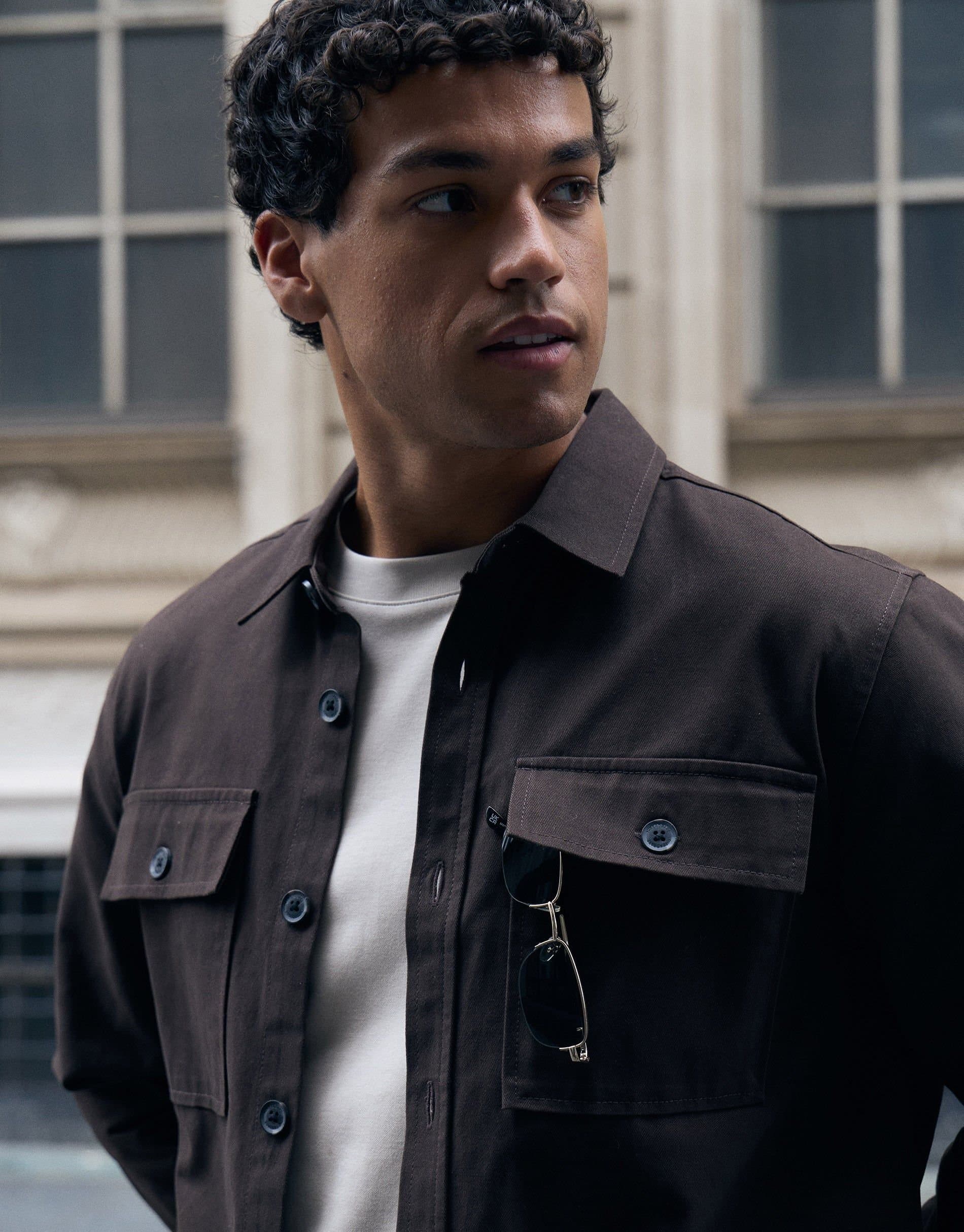 Threadbare threadbare Men's Cotton Twill Shacket with Pockets in Brown