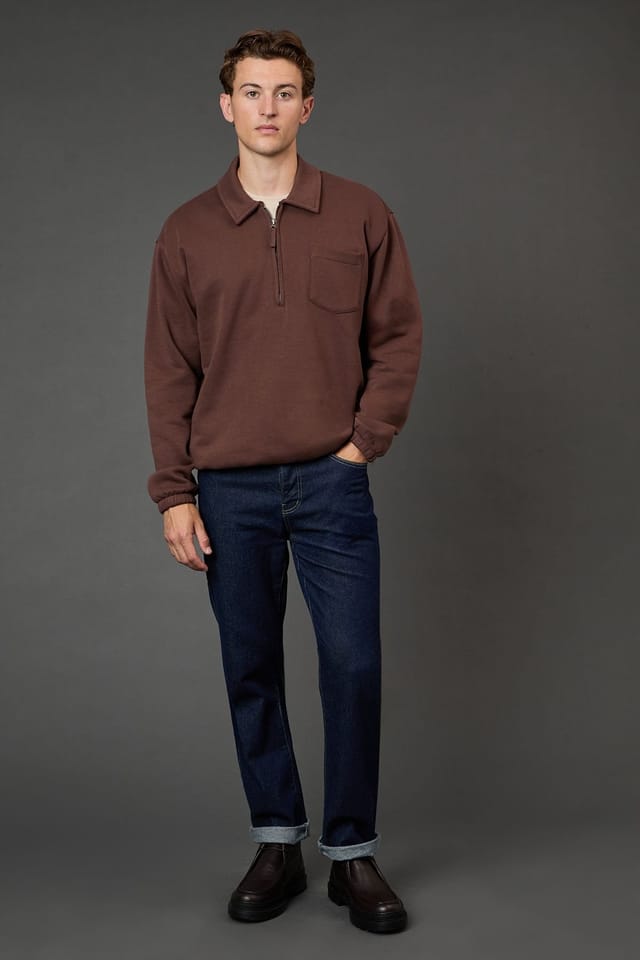 Burton Burton Men's Chocolate Half Zip Neck Jersey Jumper - 2
