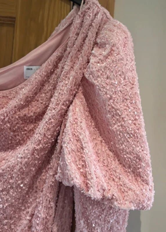 ASOS ASOS Luxe One Shoulder Pink Sequin Mini Dress - Size 14 BNWT