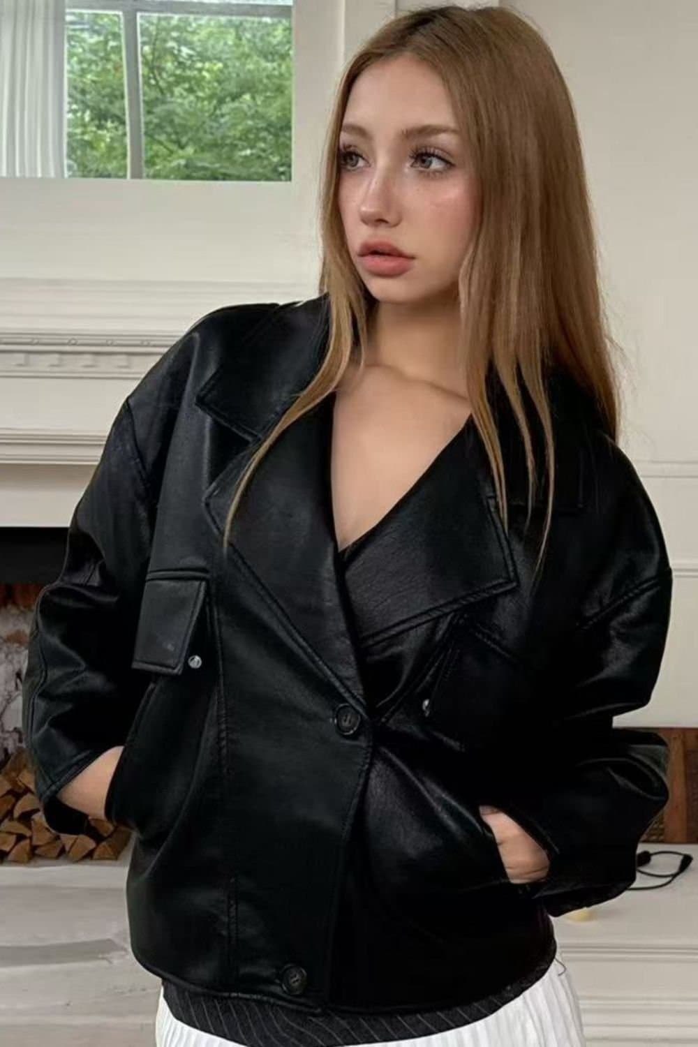 OUTTA BOX OUTTA BOX Black PU Leather Biker Jacket