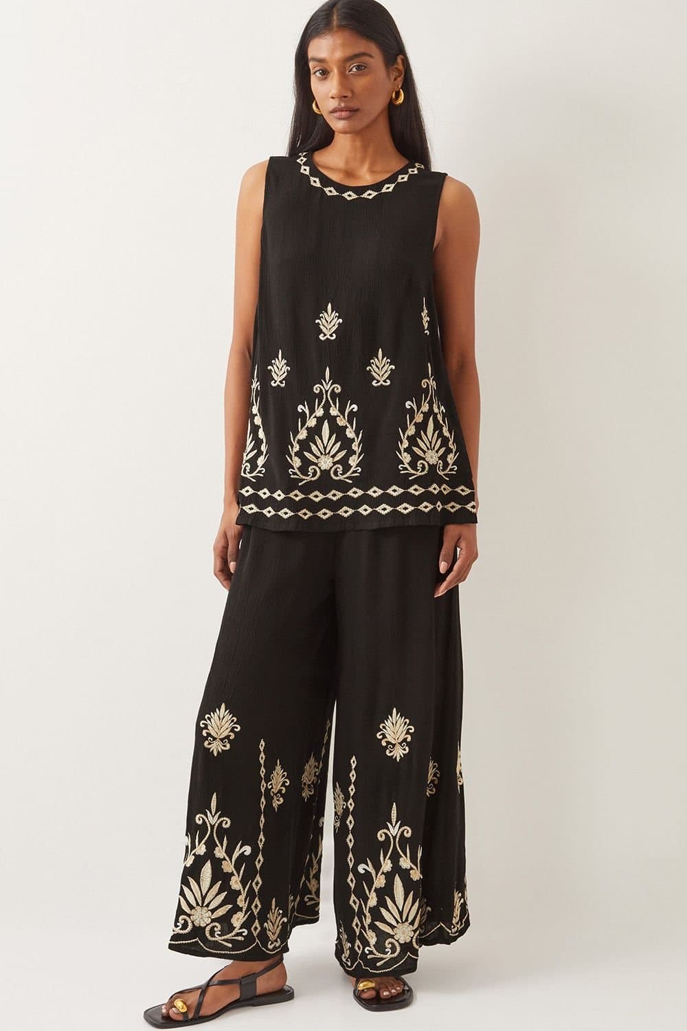 Monsoon Monsoon Women's Saffron Embroidered Wide Leg Trousers Black