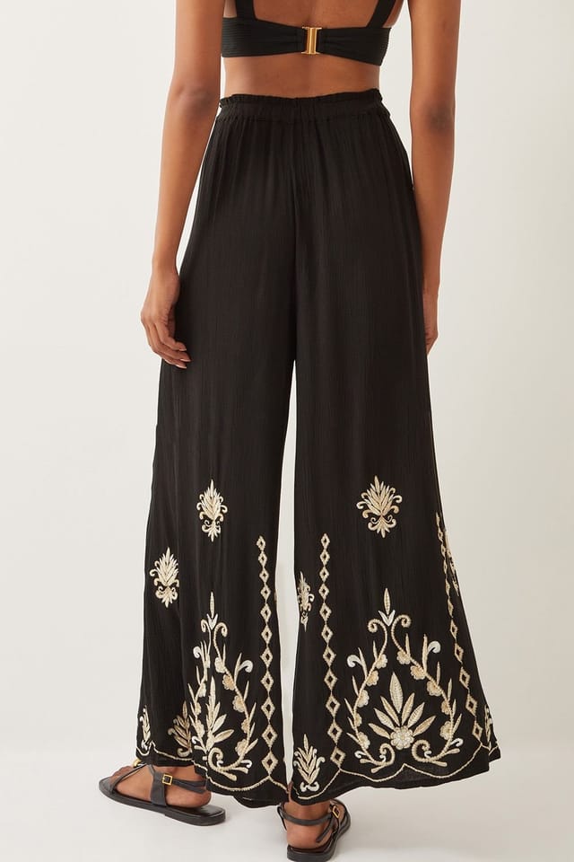 Monsoon Monsoon Women's Saffron Embroidered Wide Leg Trousers Black - 3