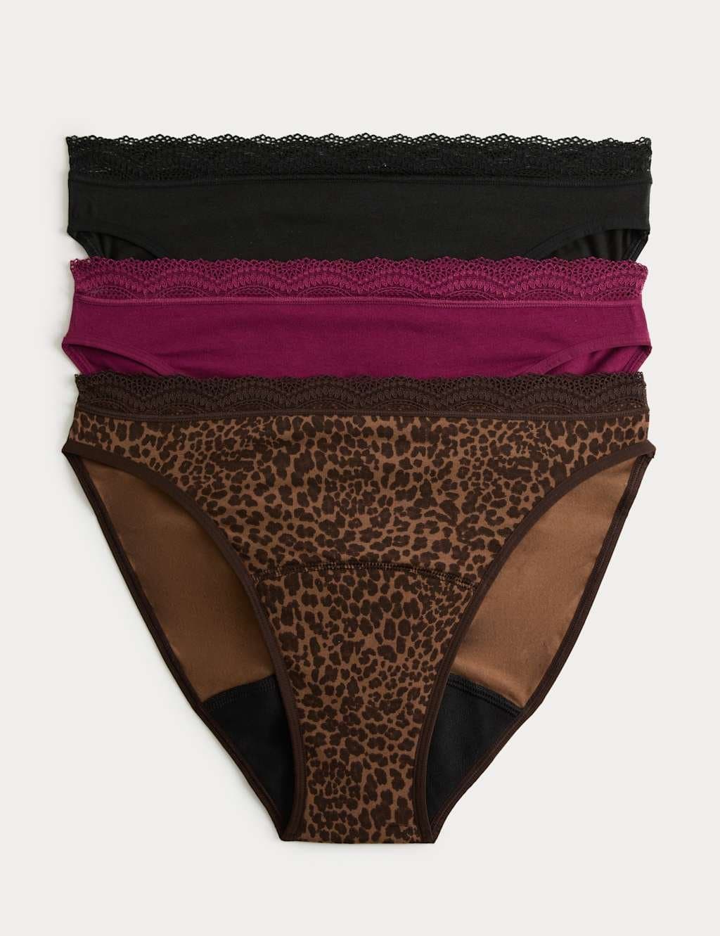 Marks & Spencer M&S 3 Pack Cotton Rich Period High Leg Knickers Brown Mix