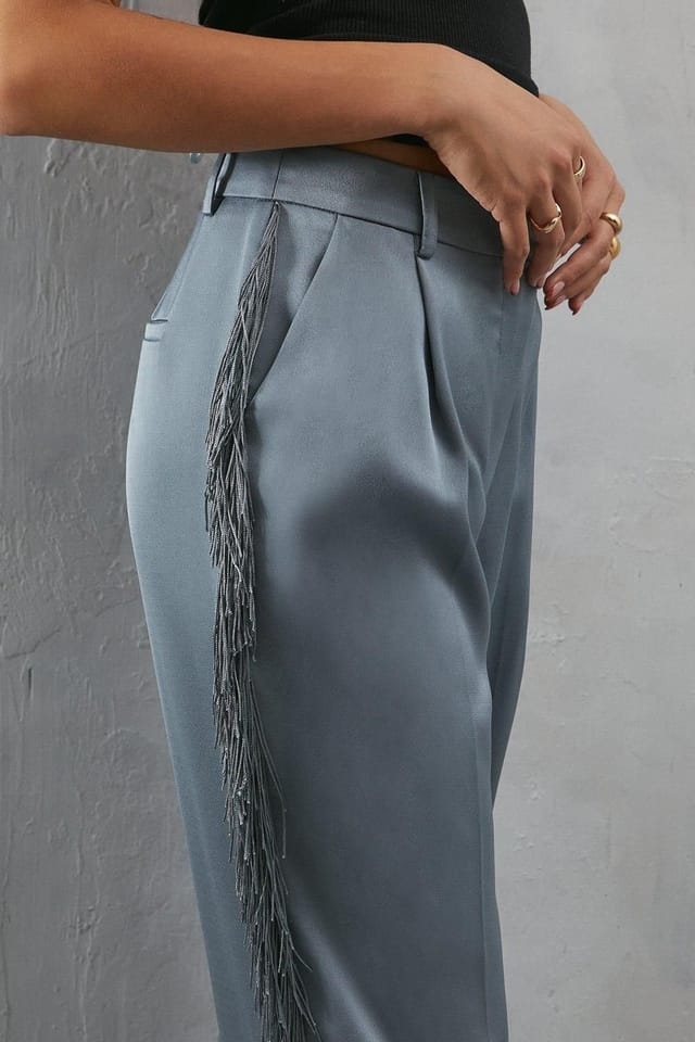 Warehouse Warehouse Women's Premium Fringe Side Straight Leg Trouser in Gun Metal - 2