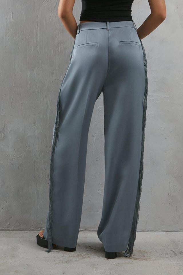 Warehouse Warehouse Women's Premium Fringe Side Straight Leg Trouser in Gun Metal - 3