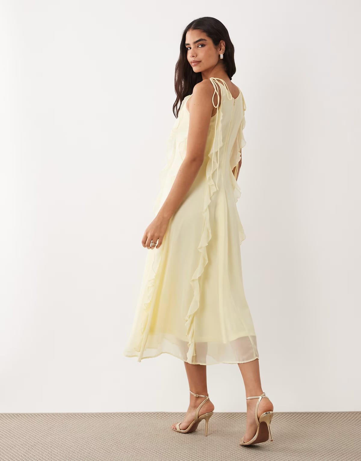 ASOS Vila tie shoulder ruffle cami maxi dress in pastel yellow - 1