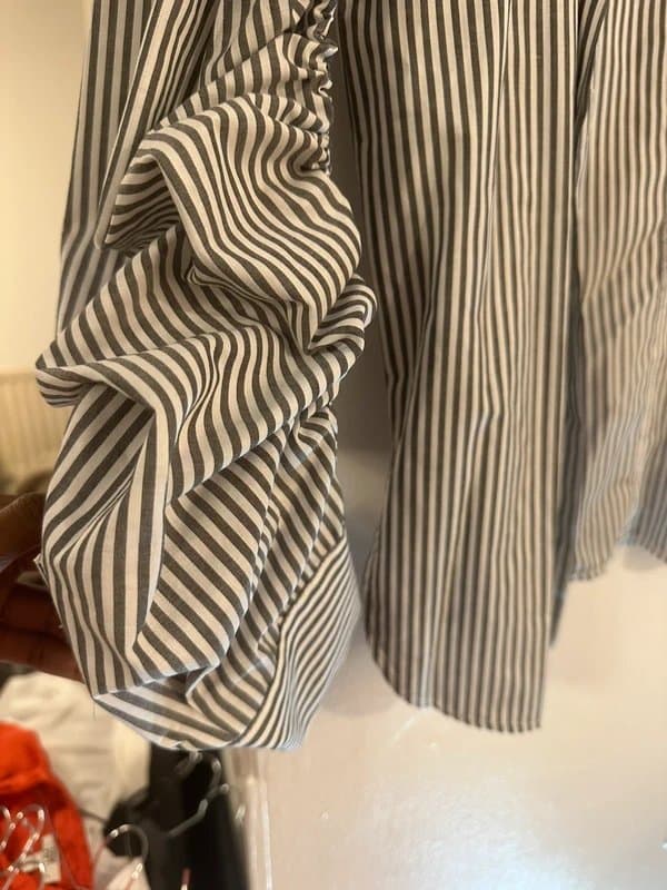 ASOS Design ASOS Design oversized shirt with ruched sleeves in black & white stripe