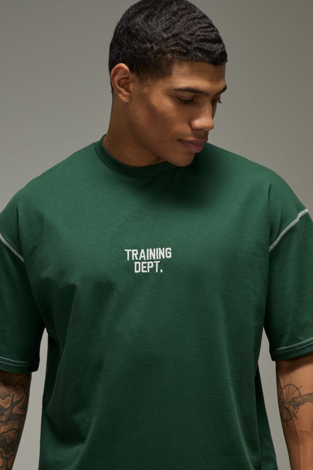 Training Dept. Training Dept. Men's Training Dept Oversized Contrast Stitch T-Shirt in Forest - 3