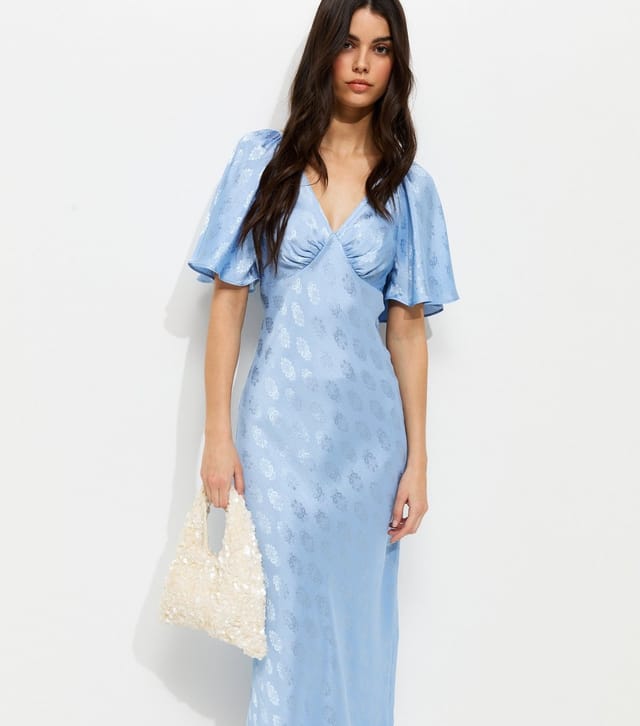 New Look Women's Light Blue Paisley Pattern Jacquard Flutter Sleeve Midi Dress New Look - 3