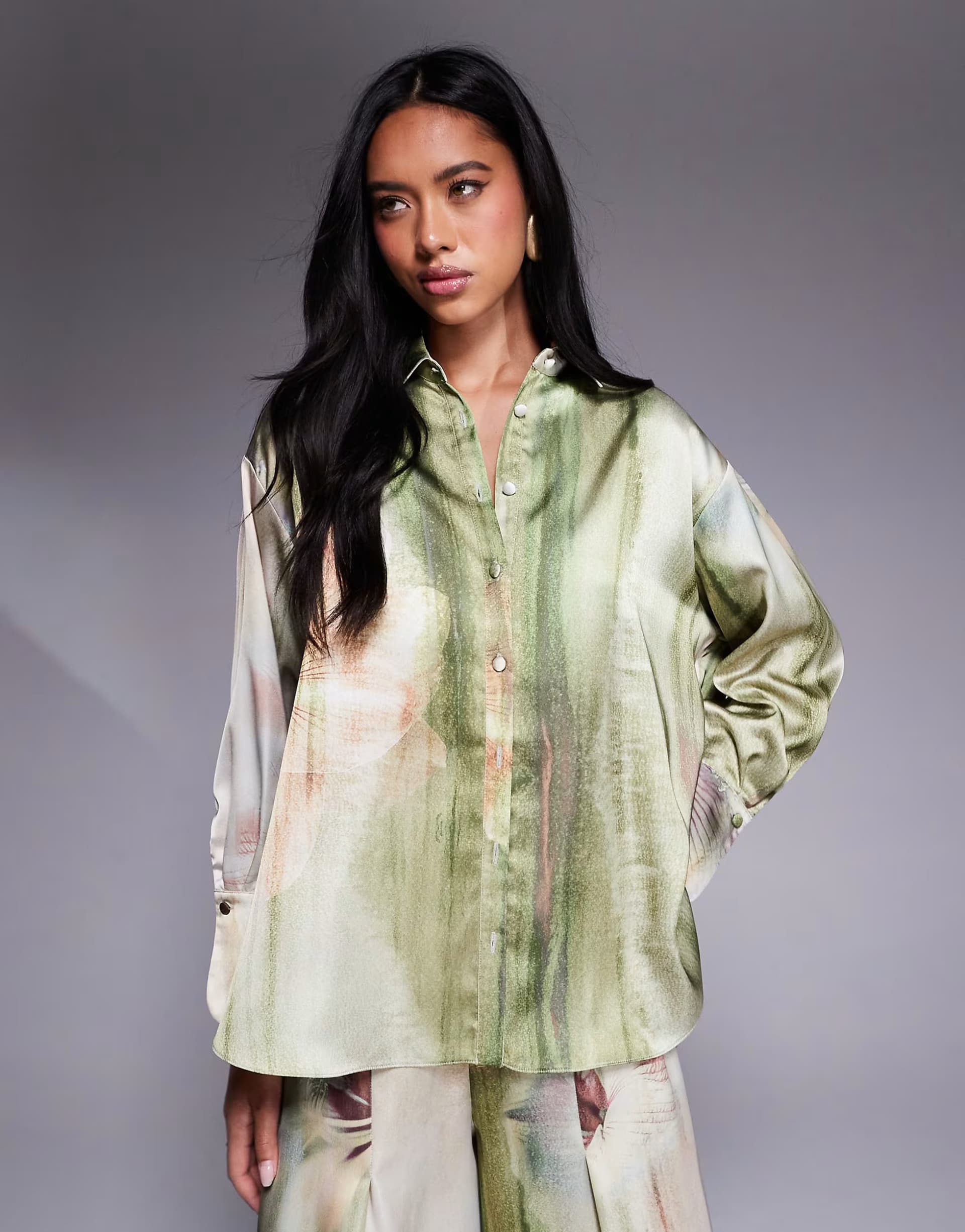ASOS Daska satin shirt co-ord in floral print