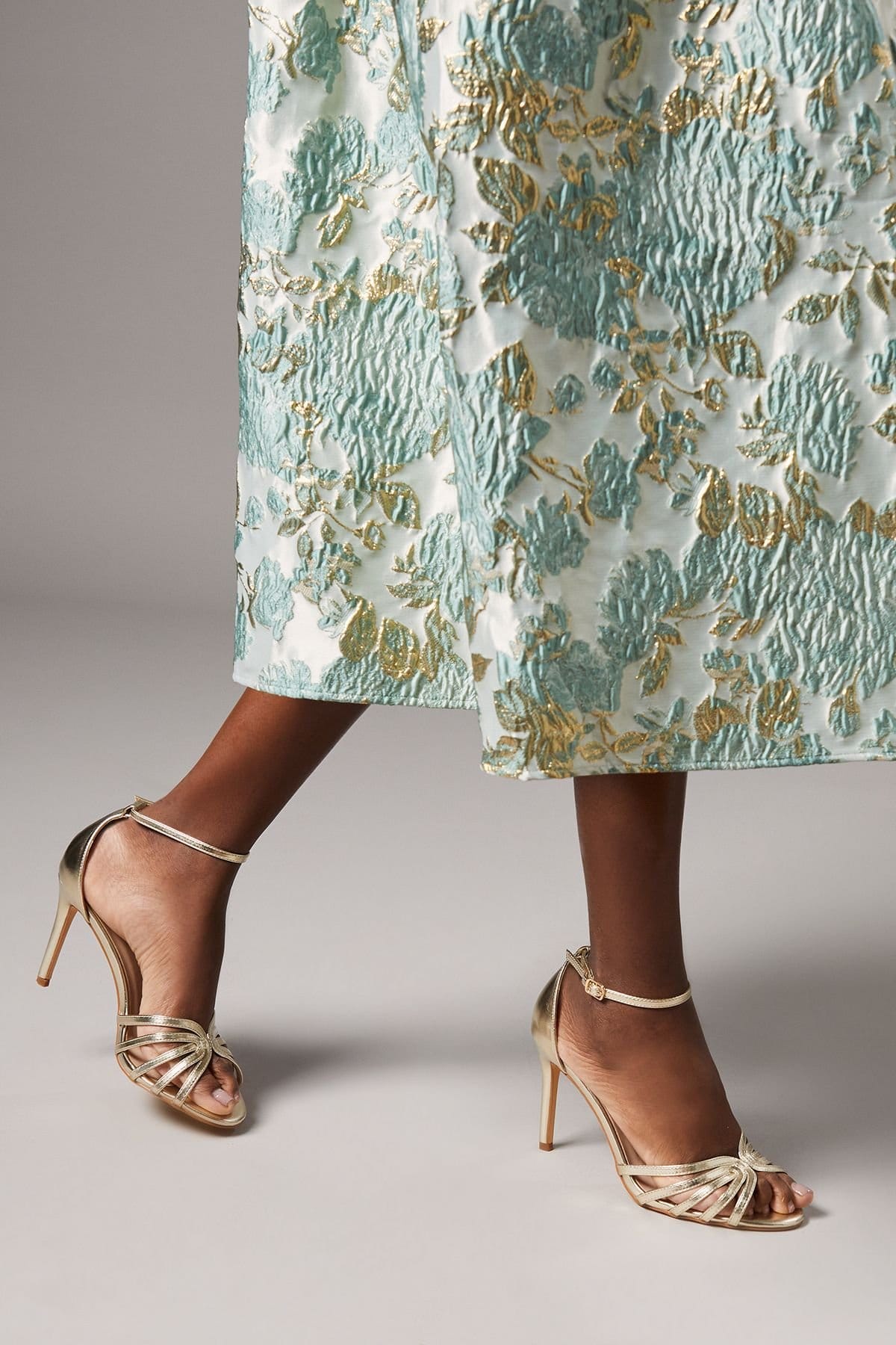 Coast Coast Women's Wide Fit Tilda Faux Leather Lattice Front High Heel Sandals in Gold - 2