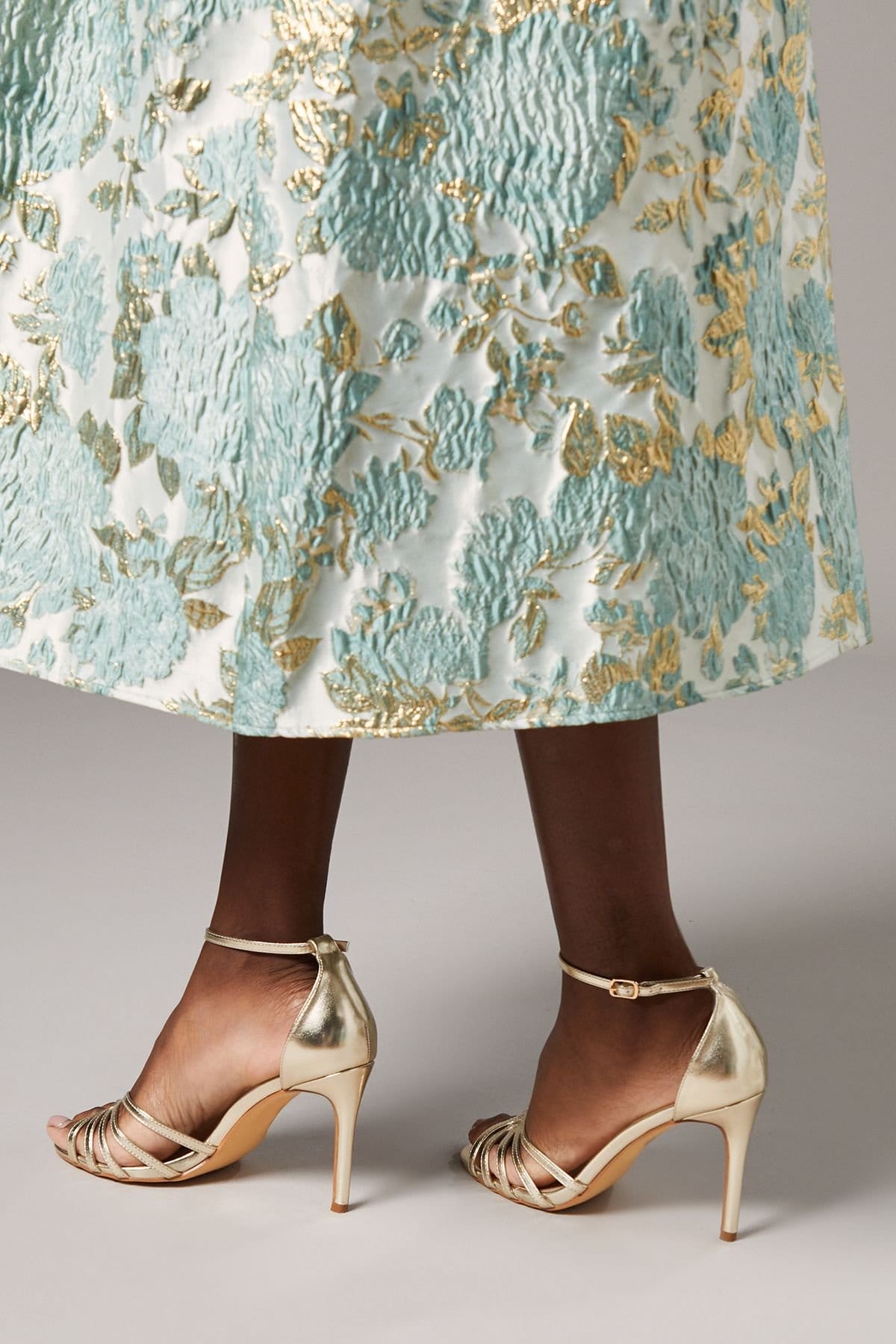 Coast Coast Women's Wide Fit Tilda Faux Leather Lattice Front High Heel Sandals in Gold - 4